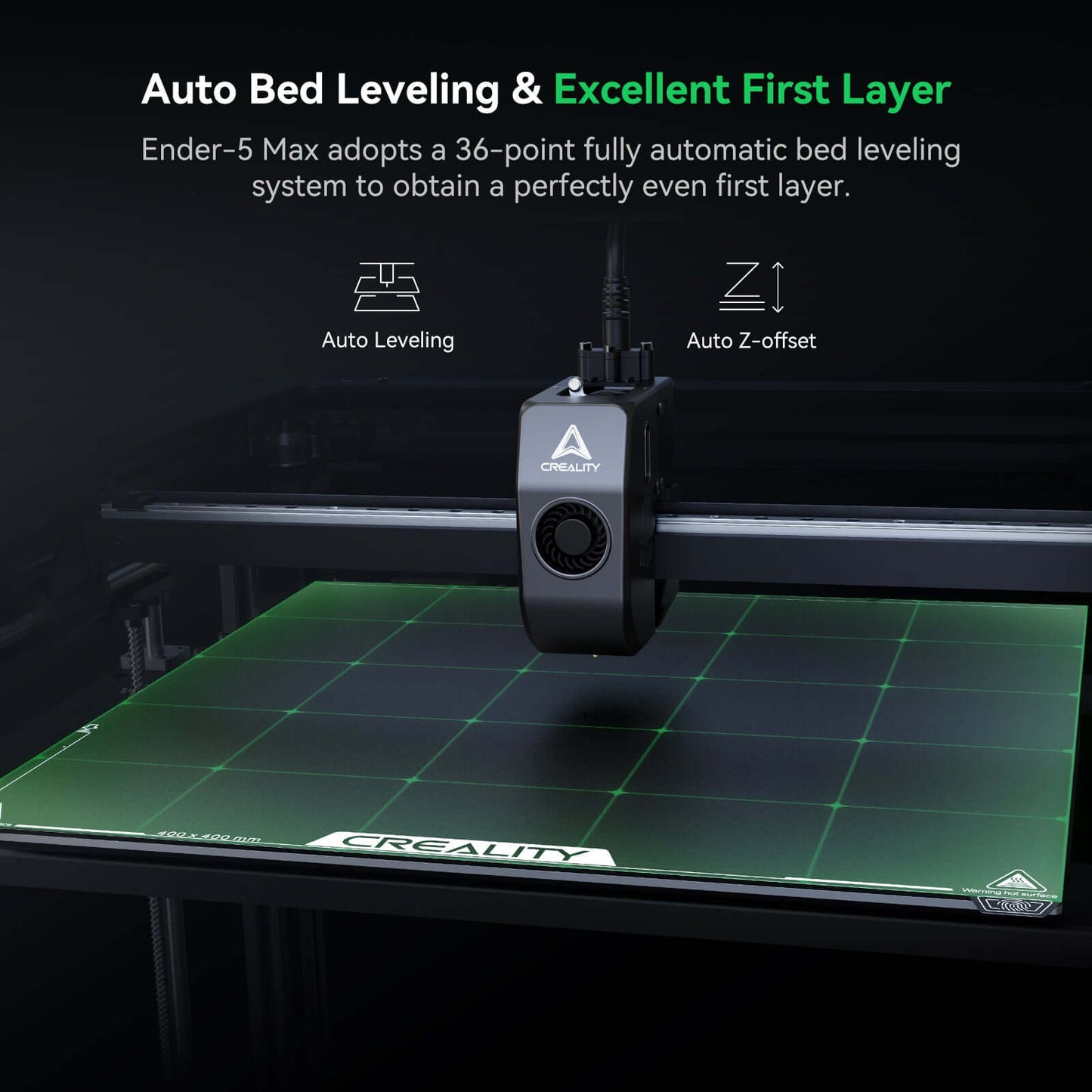 Creality Ender-5 Max 3D Drucker mit automatischem Bettnivellierungssystem für perfekte erste Schichten.