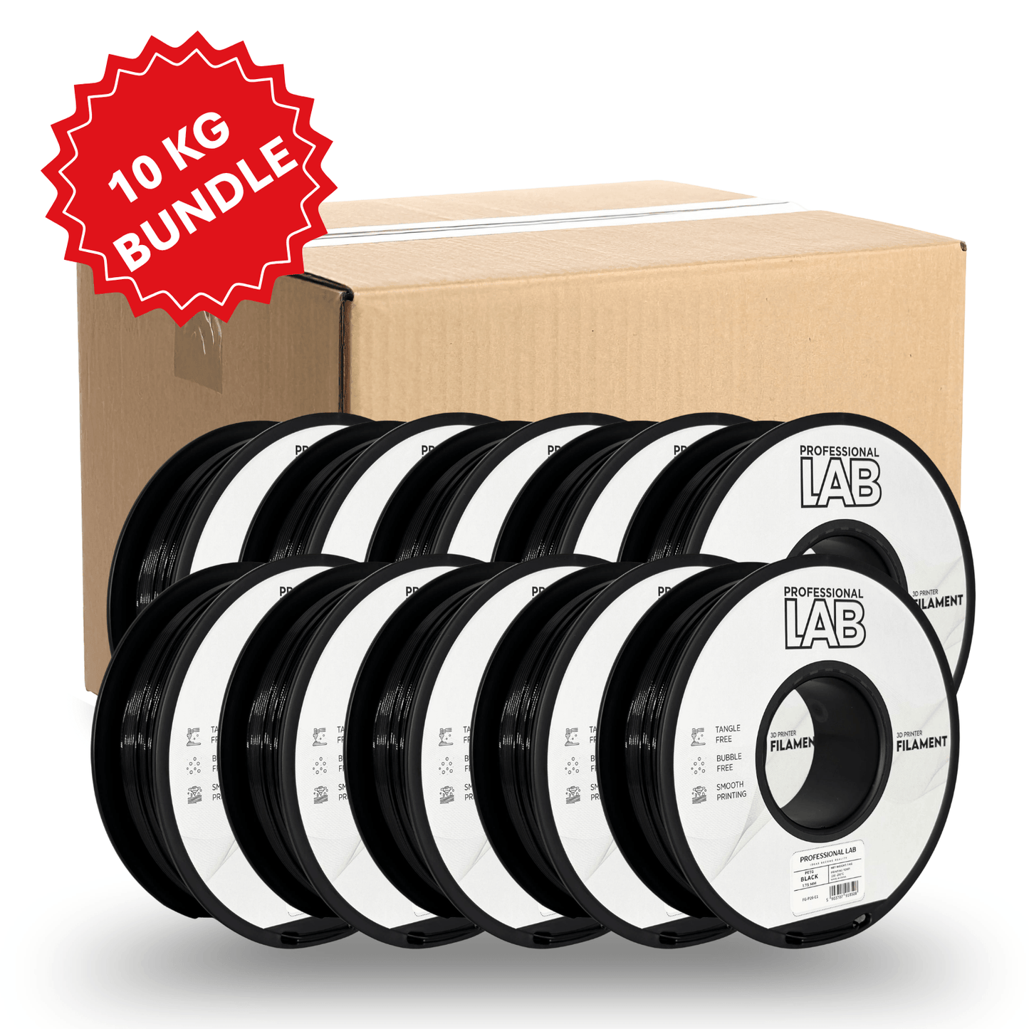 Professional Lab PETG Spar-Bundle Schwarz mit 10 x 1 kg Spulen in schwarzer Farbe für 3D-Druck