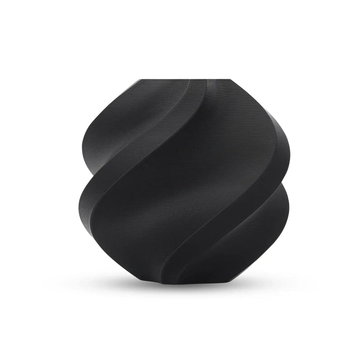 Bambu Lab PLA Pure Filament in Absolute Black, spiraled 3D printed vase showcasing sleek design.