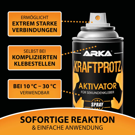 ARKA Kraftprotz Aktivator-Spray (200 ml) für extrem starke Verbindungen im 3D-Druck und schnelle Reaktionen.