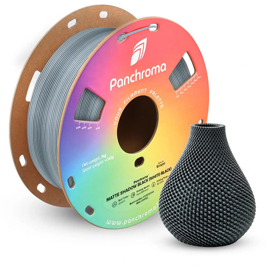 Polymaker Panchroma PLA Mattfilament Spule und 3D-gedruckte Vase in Matt Schwarz