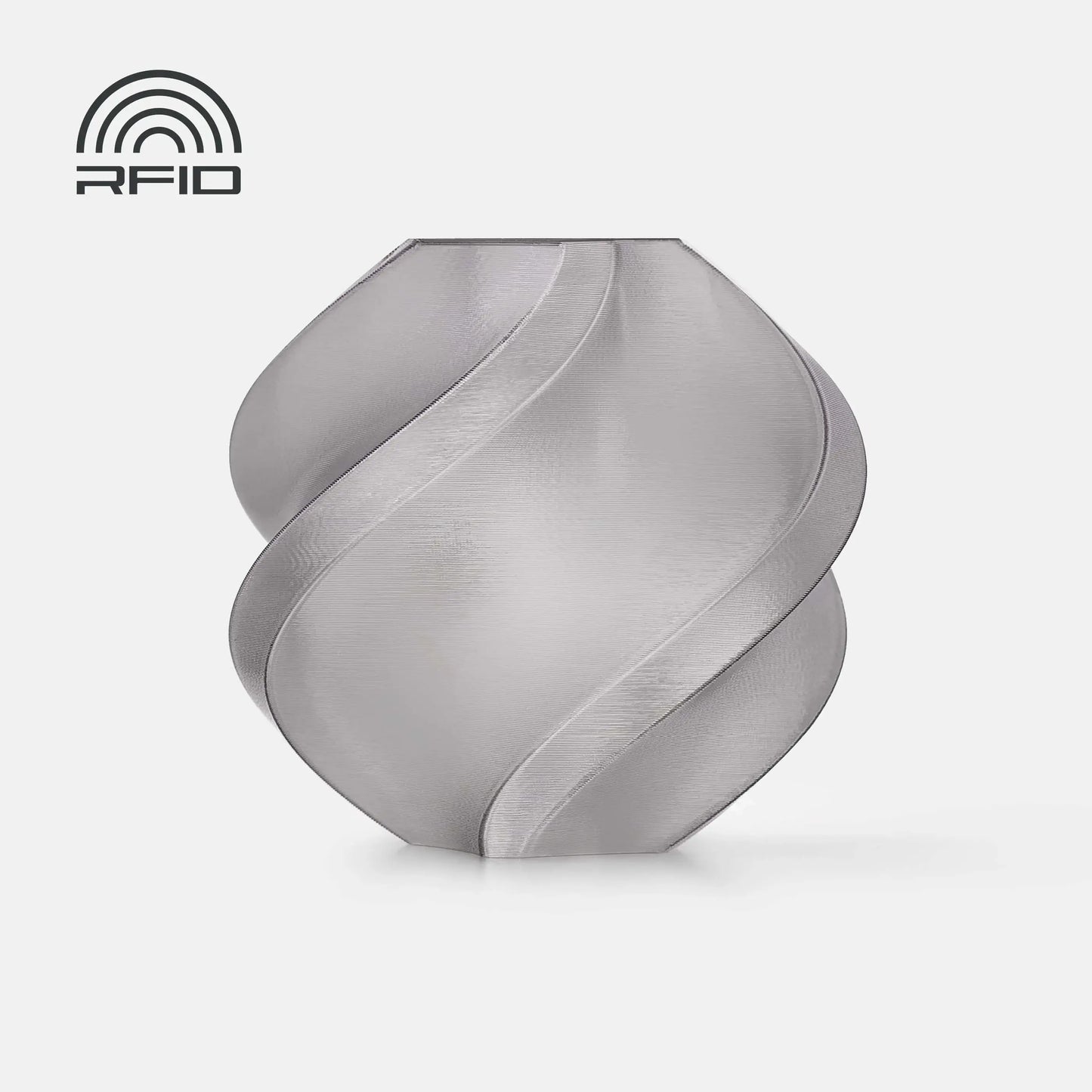 Bambu Lab PETG Translucent spiraled 3D-printed vase design with a sleek metallic finish.
