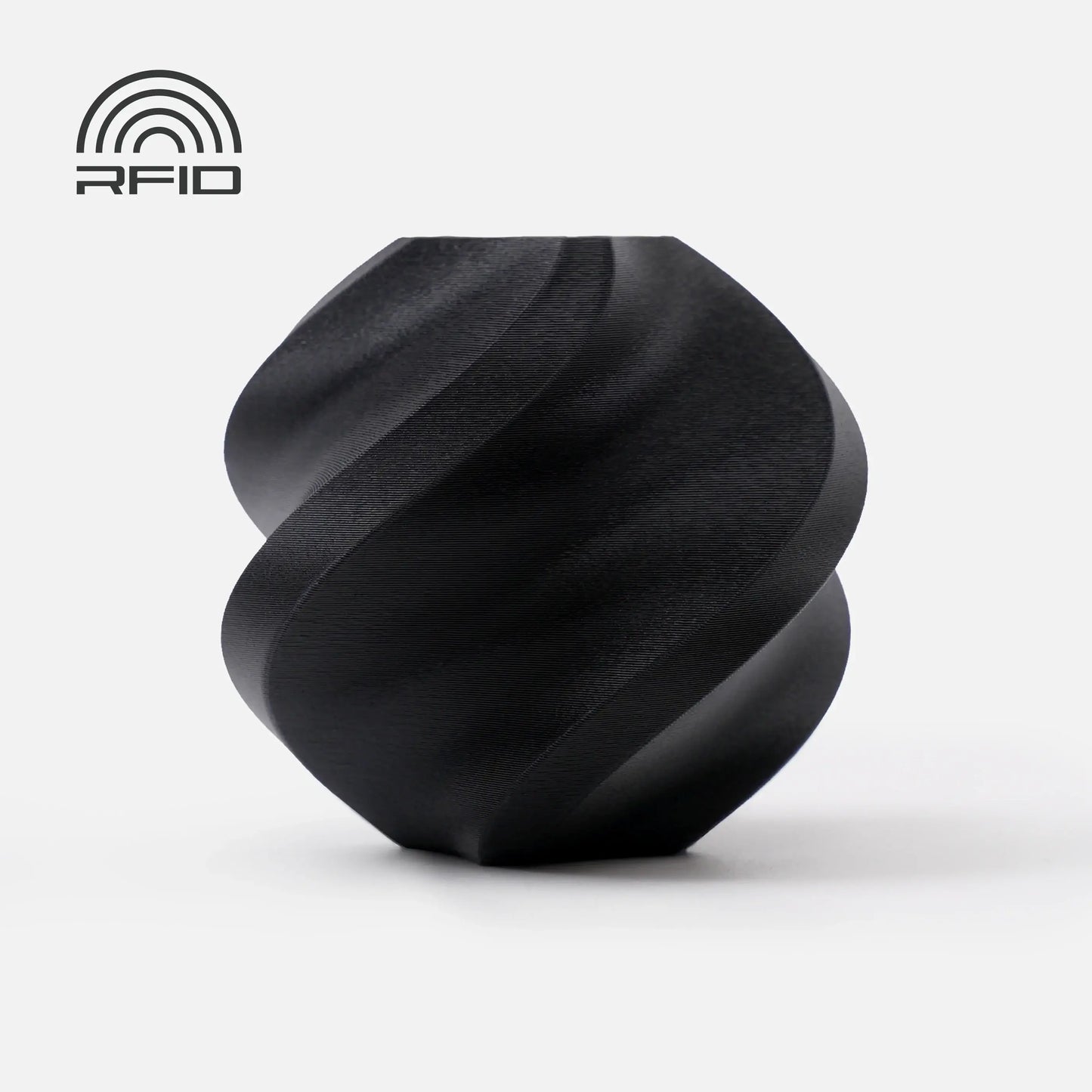 Bambu Lab PLA Matte Filament used for 3D-Druck creating a stylish black spiral vase.