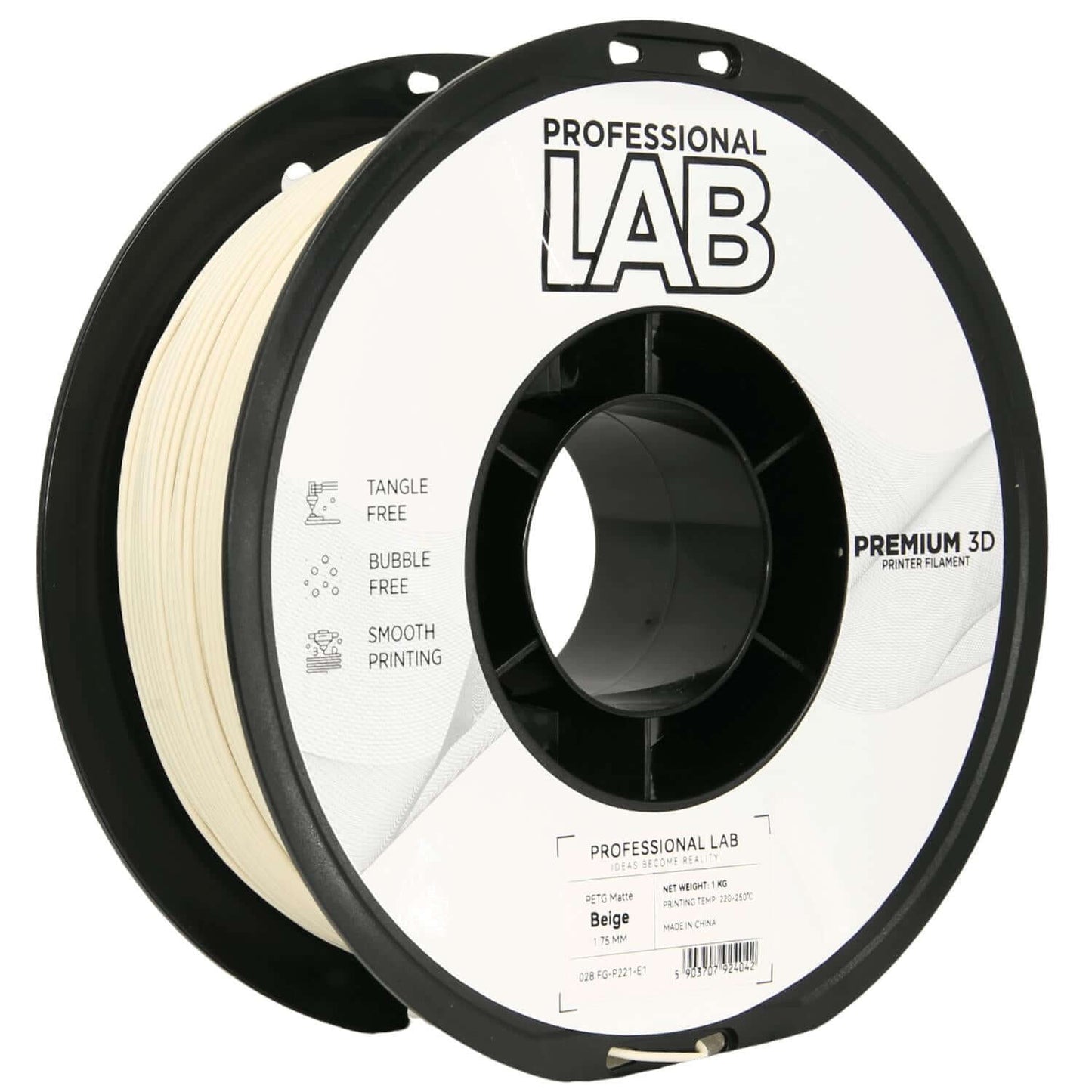 Professional Lab PETG Matte – Mattes PETG-Filament auf einer Spule, beige für 3D-Druck Anwendungen.