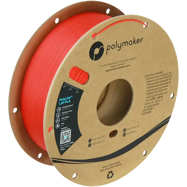 Polymaker PolyLite LW-PLA das leichte PLA Filament orange auf Spule für 3D-Druck Anwendungen