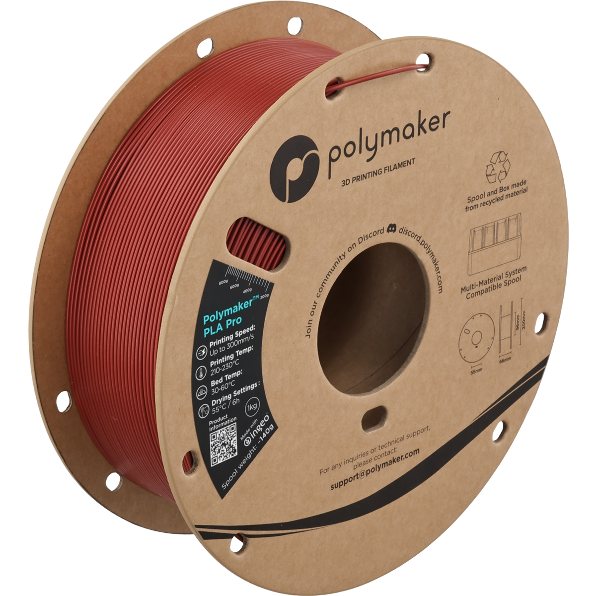 Polymaker PLA Pro Filament in Metallic Dunkelrot, 1,75 mm, 1-kg-Spule