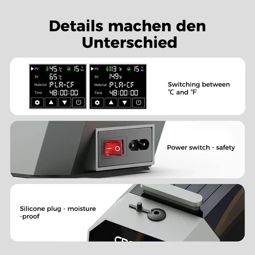 Creality Space Pi Filament Dryer – 1 Spule, 360° PTC controls and features for optimal performance