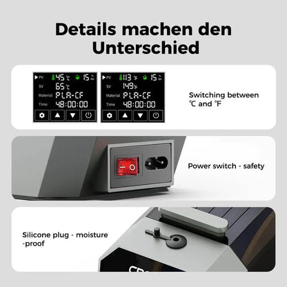 Creality Space Pi Filament Dryer – 1 Spule, 360° PTC controls and features for optimal performance