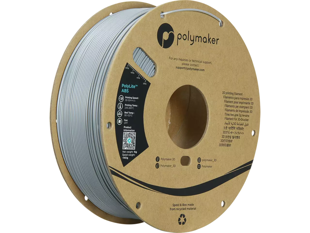 Polymaker PolyLite ABS Filament Grey 1,75mm