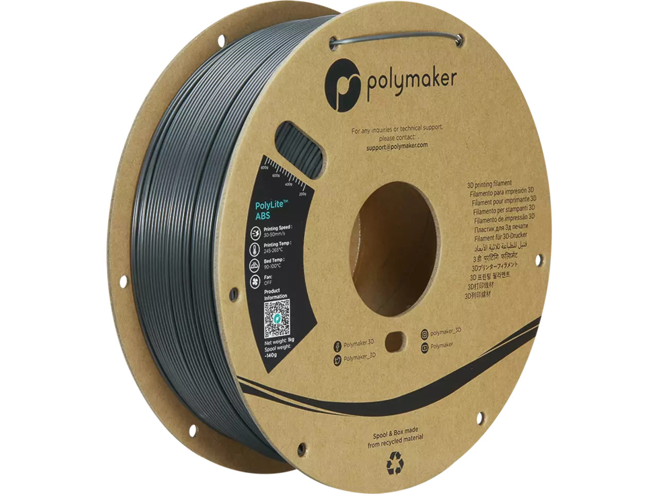 Polymaker PolyLite ABS Filament Dark Grey 1,75mm