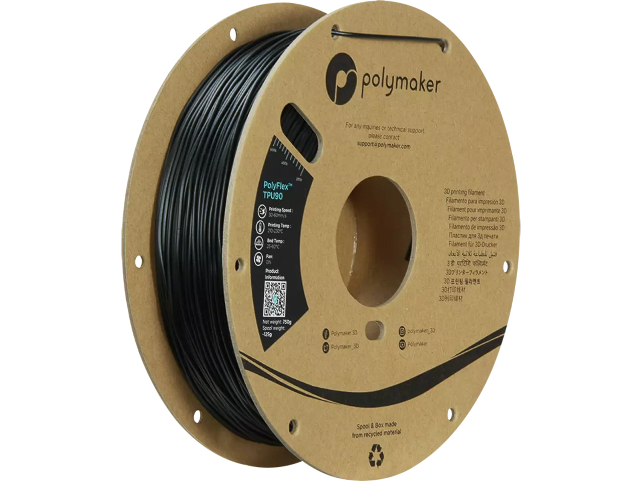 Polymaker PolyFlex TPU-90A Filament, Black, 1,75mm, 0,75kg