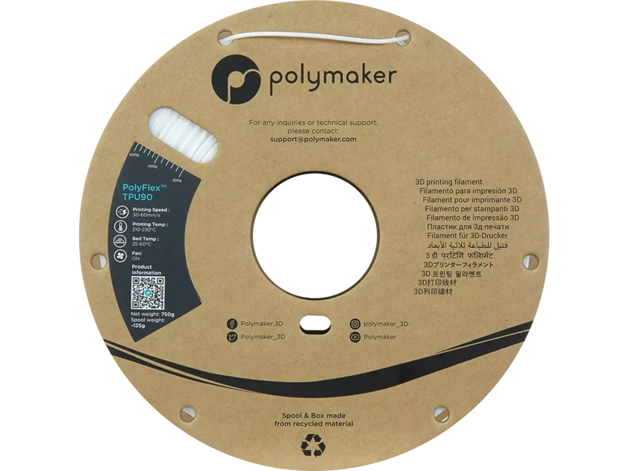 Polymaker PolyFlex TPU-90A Filament, White, 1,75mm, 0,75kg