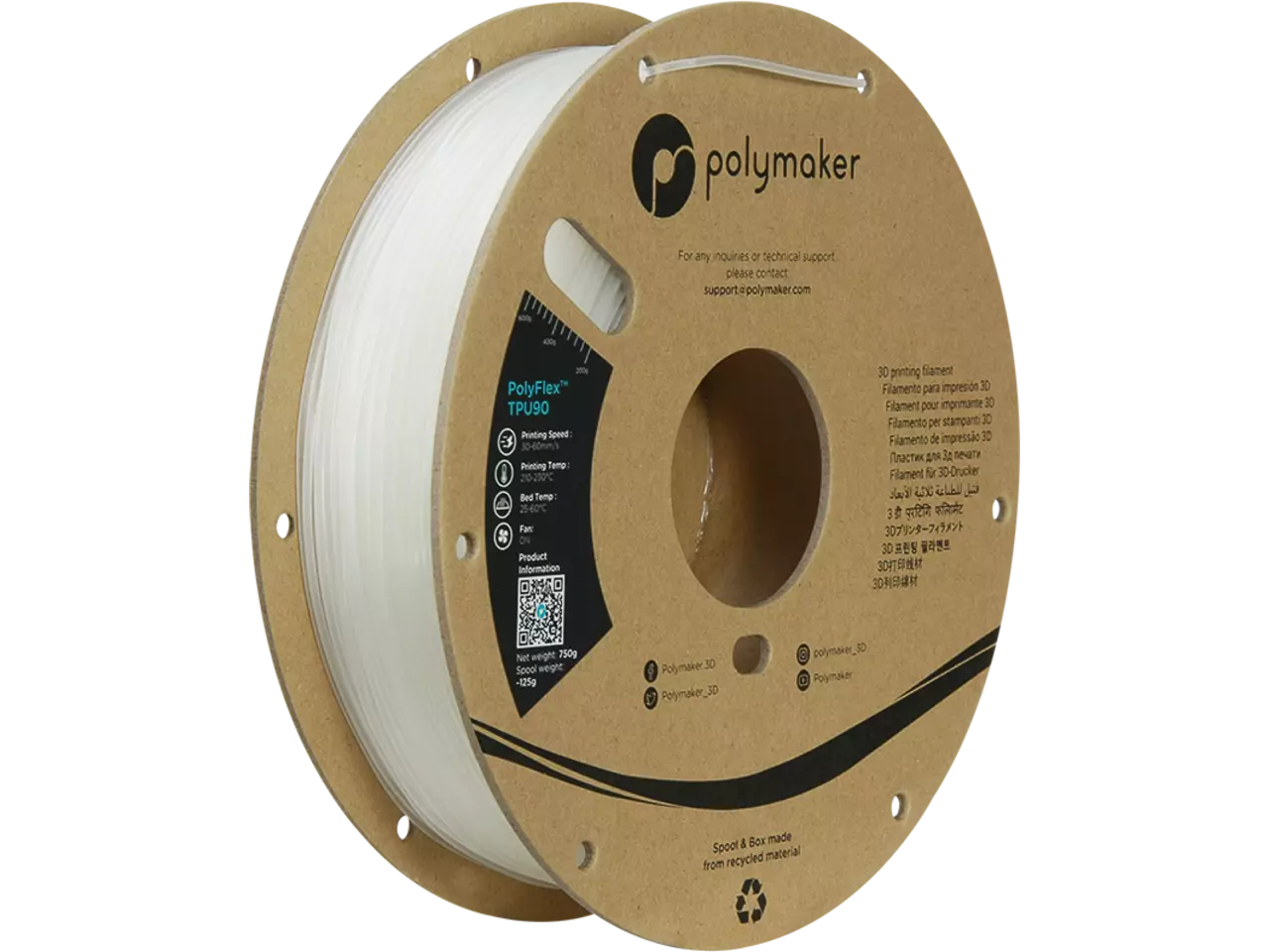 Polymaker PolyFlex TPU-90A Filament, Clear, 1,75mm, 0,75kg