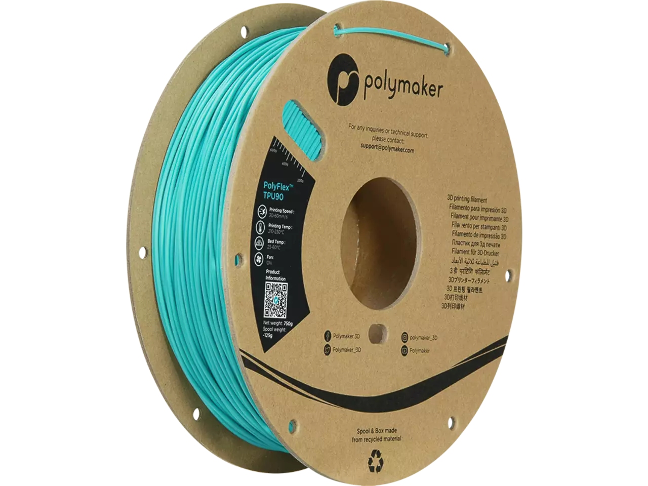 Polymaker PolyFlex TPU-90A Filament, Teal, 1,75mm, 0,75kg