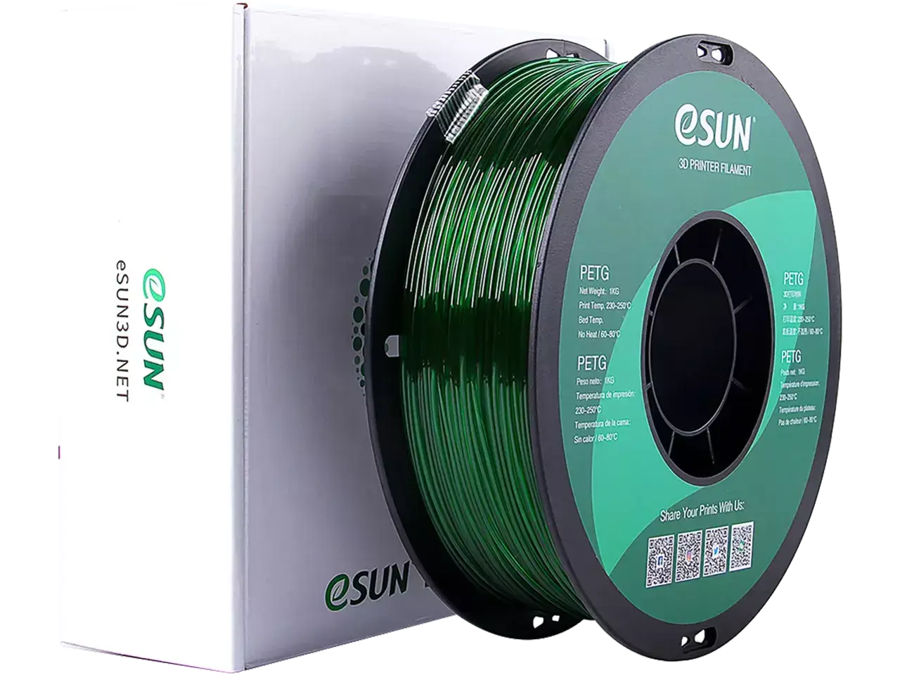 eSUN PETG Filament-Rolle in Grün, ideal für 3D-Druck von stabilen Bauteilen.