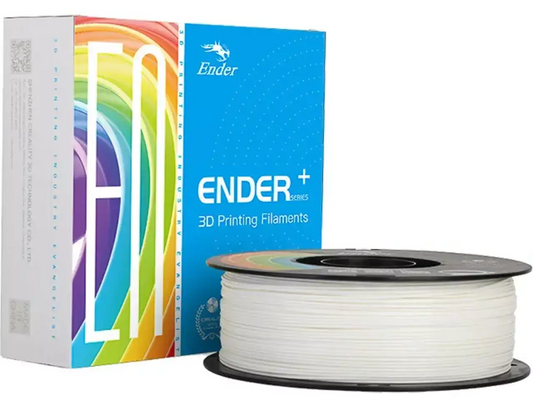 Creality Ender PLA+ Filament für robuste 3D-Druckteile in weiß auf Spule mit Verpackung