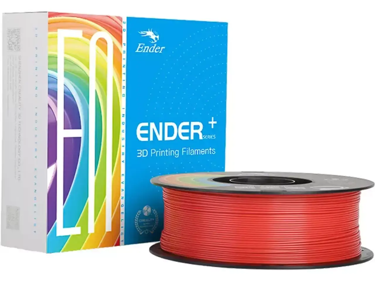 Creality Ender PLA+ Filament für robuste 3D-Druckteile - rote Spule und Verpackung