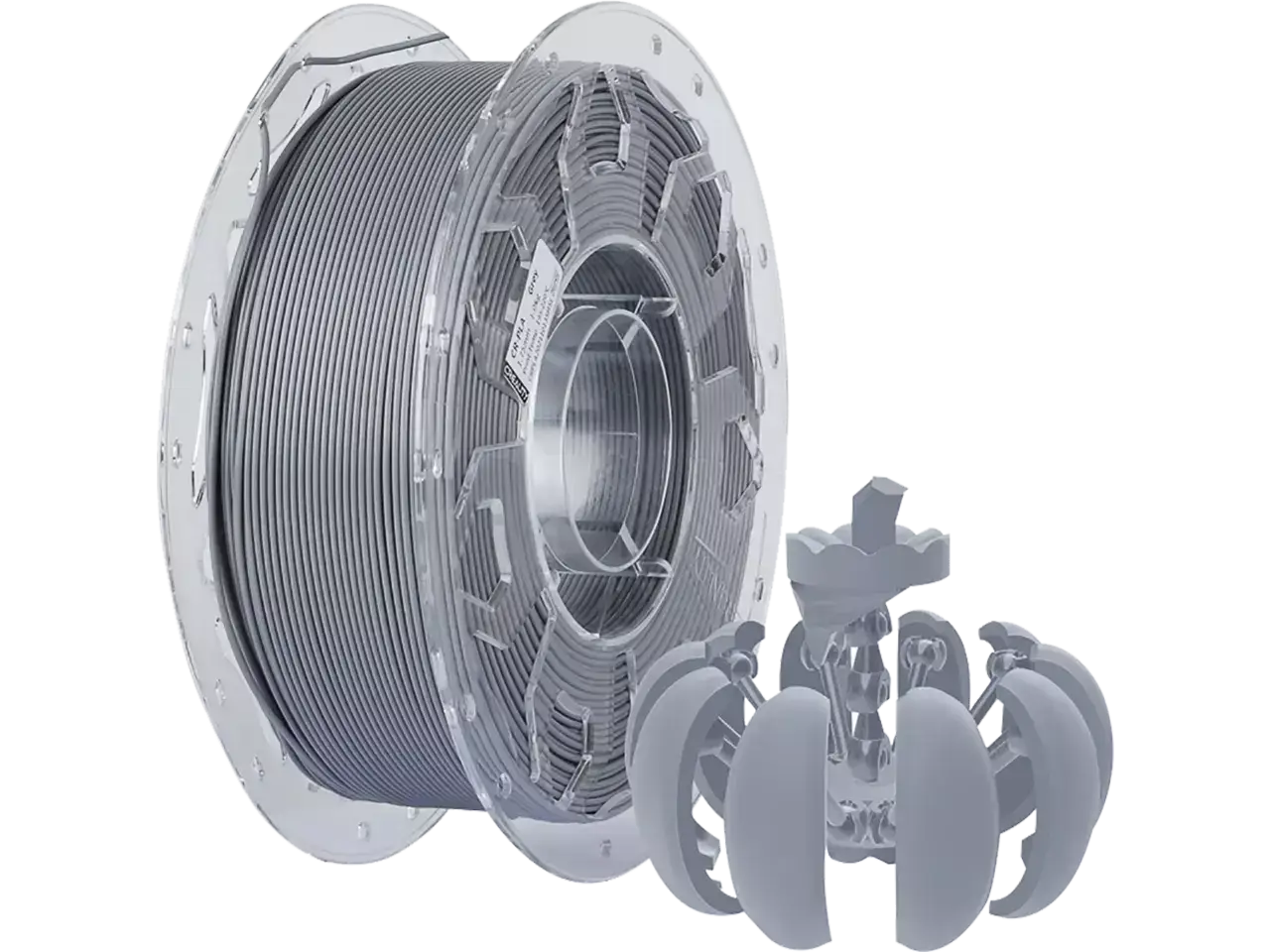 Creality CR-PLA Filament spool with printed 3D model showcasing the quality and versatility of the material.