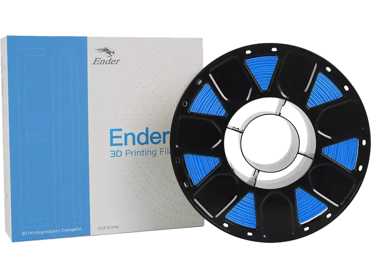Creality Ender PLA Matte für matte Oberflächen im 3D-Druck, PLA-Filament Rolle mit schwarzem und blauen Design.