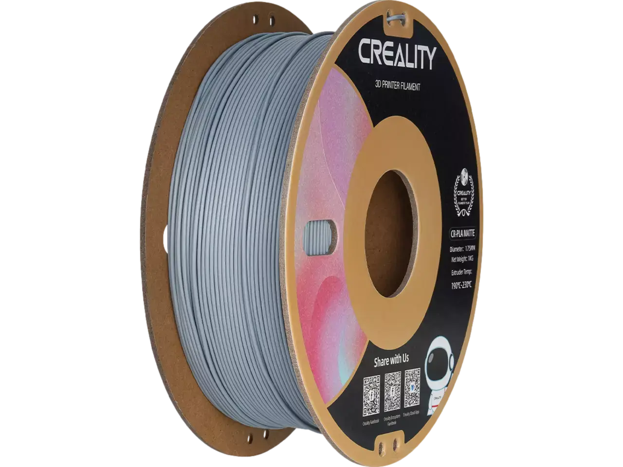 Creality Ender PLA Matte für matte Oberflächen im 3D-Druck - graues PLA-Filament auf der Spule.