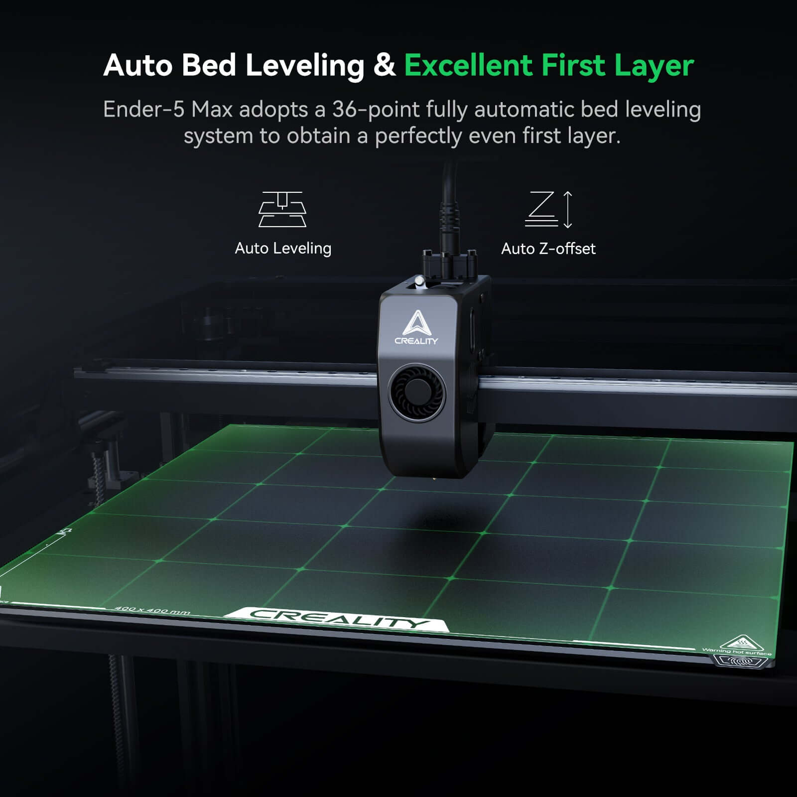 Creality Ender-5 Max 3D Drucker mit automatischem Bettnivellierungssystem für perfekte erste Schichten.