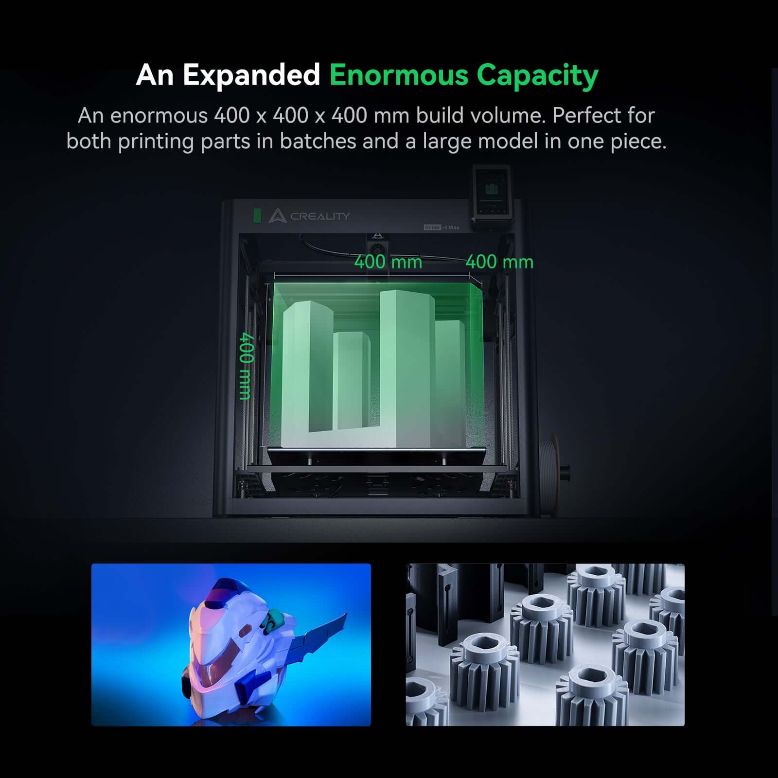 Creality Ender-5 Max 3D Drucker mit einem bauvolumen von 400 x 400 x 400 mm für große Druckprojekte.