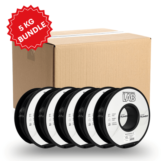 Professional Lab PETG Spar-Bundle Schwarz mit 5 x 1.00 kg Filament-Spulen in schwarzer Verpackung.