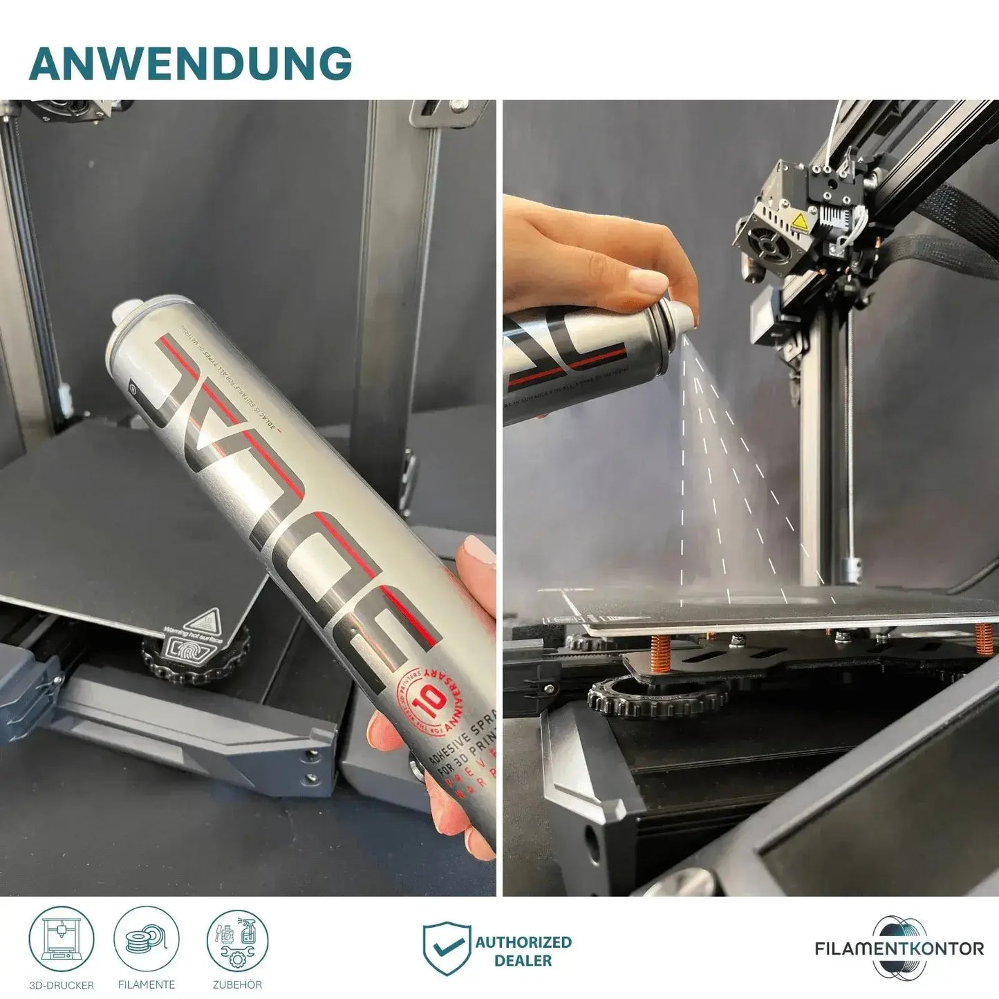 3DLAC Spray 400 ml Anwendung bei 3D-Druck, perfekte Haftung und Trocknung für bessere Druckergebnisse.