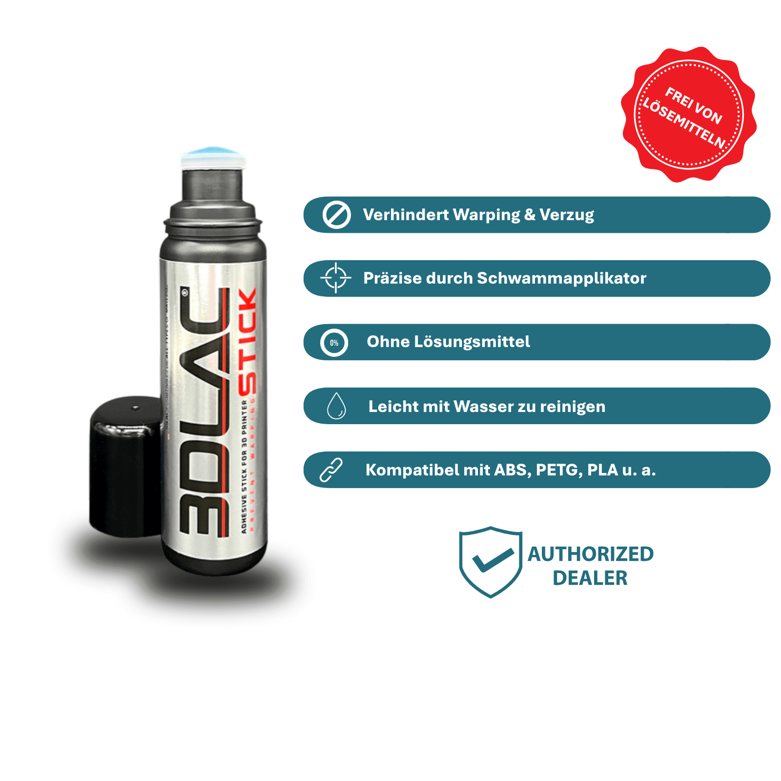 3DLAC Stick 80 ml – Haftstift für 3D-Druck mit Schwammapplikator und lösungsmittelfreier Formel