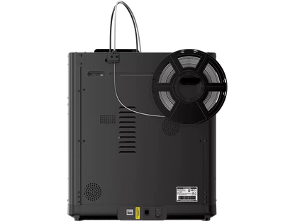 Rückansicht des Flashforge Adventurer 5M 3D Drucker mit Spulenhalter und Anschlussdetails.