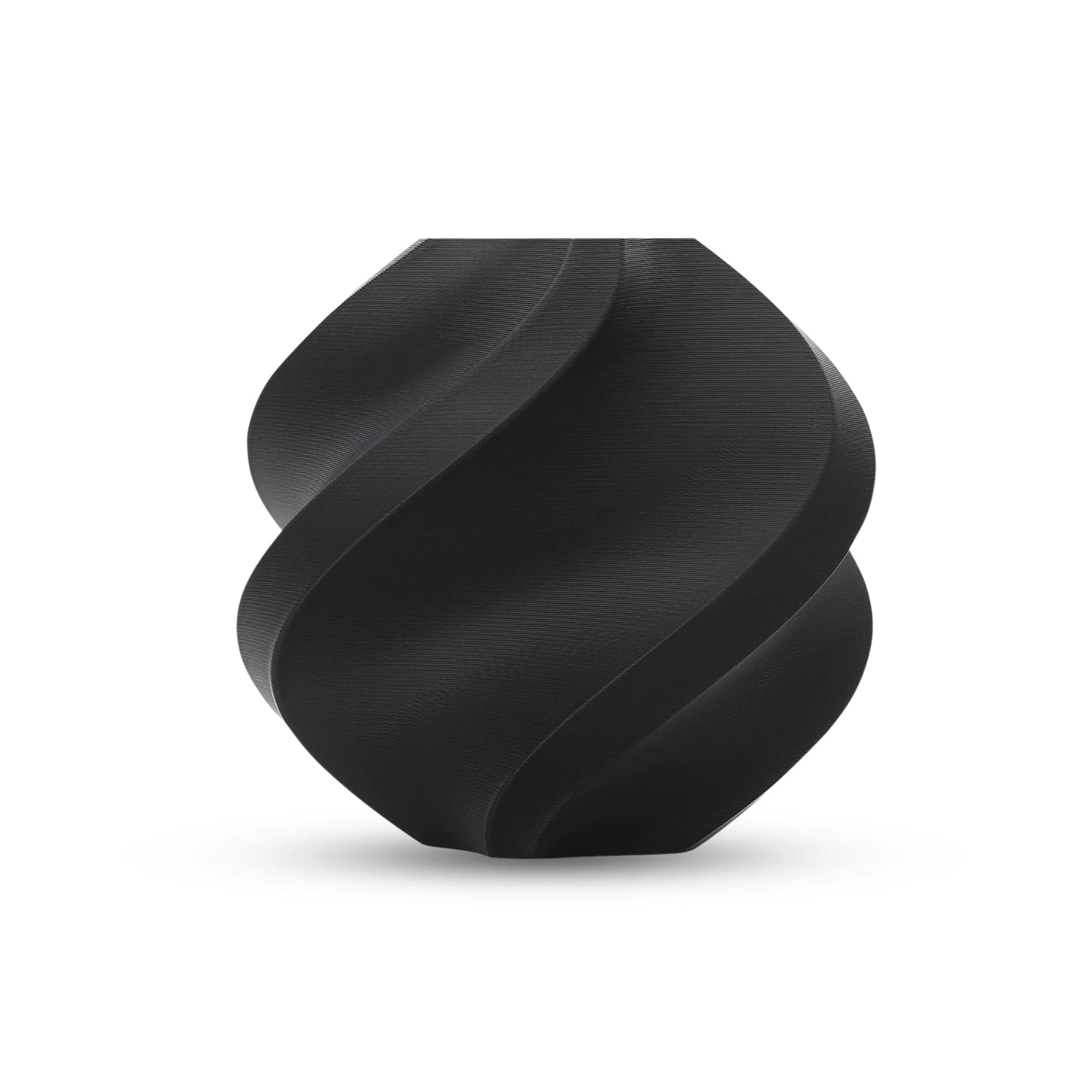 Bambu Lab PLA Pure Filament in Absolute Black, spiraled 3D printed vase showcasing sleek design.