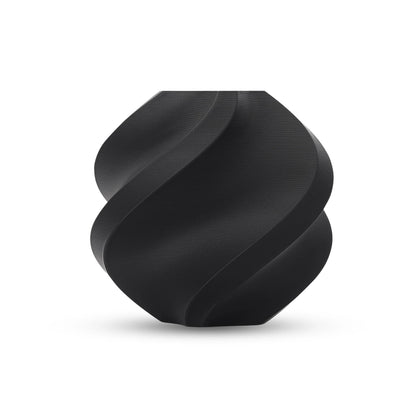 Bambu Lab PLA Pure Filament in Absolute Black, spiraled 3D printed vase showcasing sleek design.