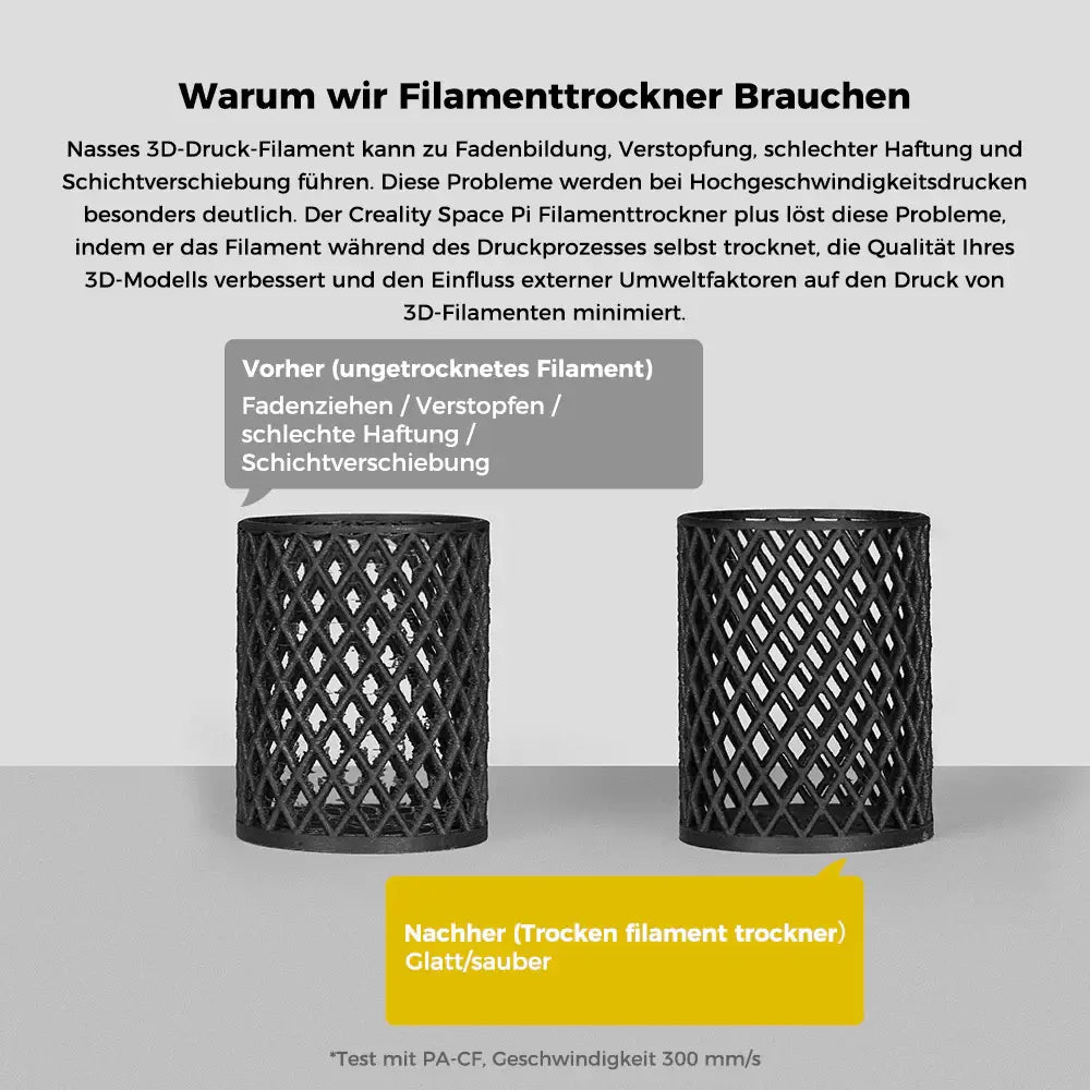 Creality Space Pi Filament Trockenbox Plus – 2 Spulen: Vergleich ungetrocknetes vs. getrocknetes Filament.