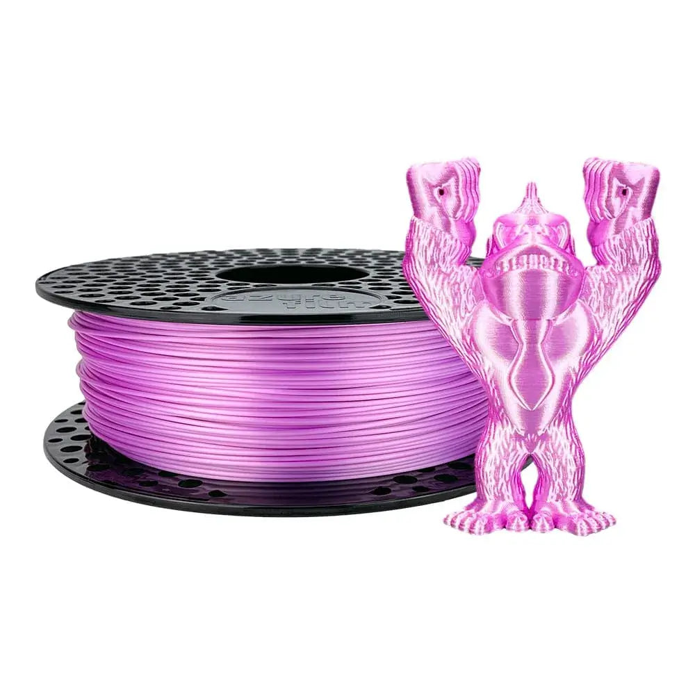 AzureFilm PLA Silk Filament mit seidigem Glanz in Pink mit einem glänzenden Druck eines Gorillas.