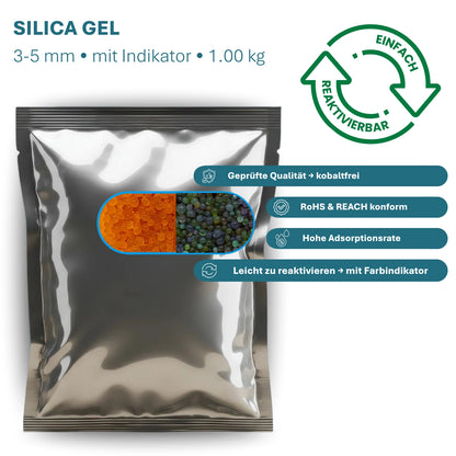 Silica Gel 3–5 mm Orange/Grün 1 kg – Trockenperlen mit Farbindikator