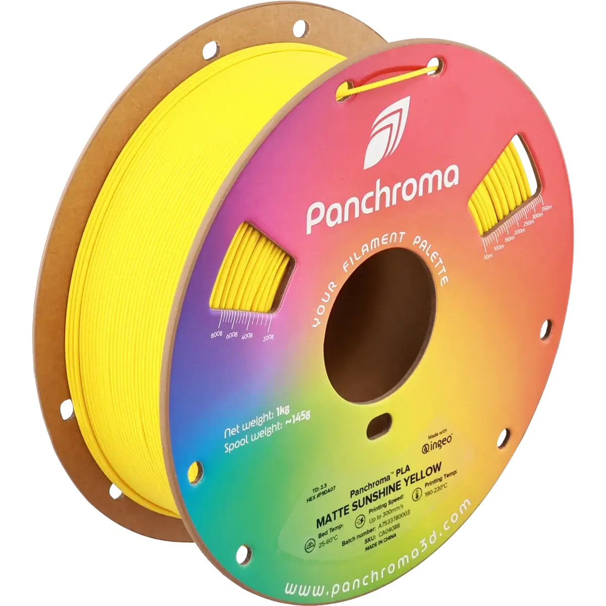 Polymaker Panchroma PLA Matt - das PLA für sanfte Oberflächen, gelbes Filament auf Spule.