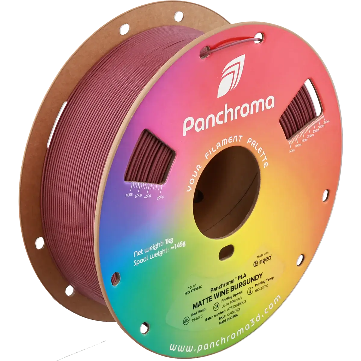 Polymaker Panchroma PLA Matt - das PLA für sanfte Oberflächen, Matte Wine Burgundy Filament auf Spule.