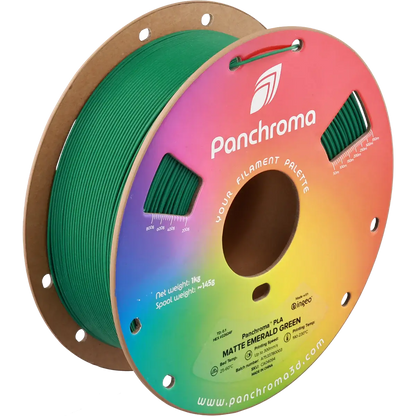 Polymaker Panchroma PLA Matt - das PLA für sanfte Oberflächen, Matte Emerald Green Filament auf einer Spule.