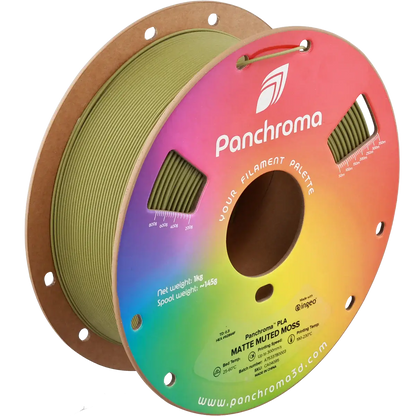 Polymaker Panchroma PLA Matt - das PLA für sanfte Oberflächen auf einer Filamentrolle in mattem, muted moss Grün.