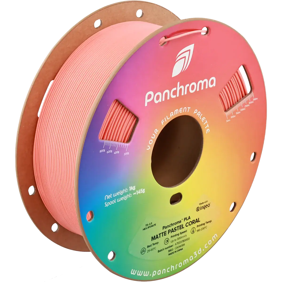 Polymaker Panchroma PLA Matt - das PLA für sanfte Oberflächen, Spule mit matter Pastellkoralle.