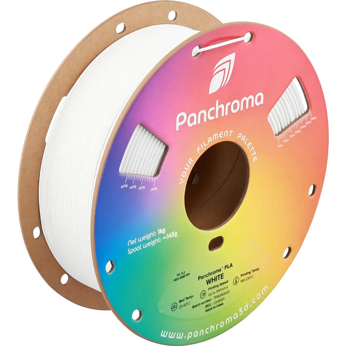 Polymaler Panchroma Basic PLA – Filament für den 3D-Druck auf einer Spule in Weiß.
