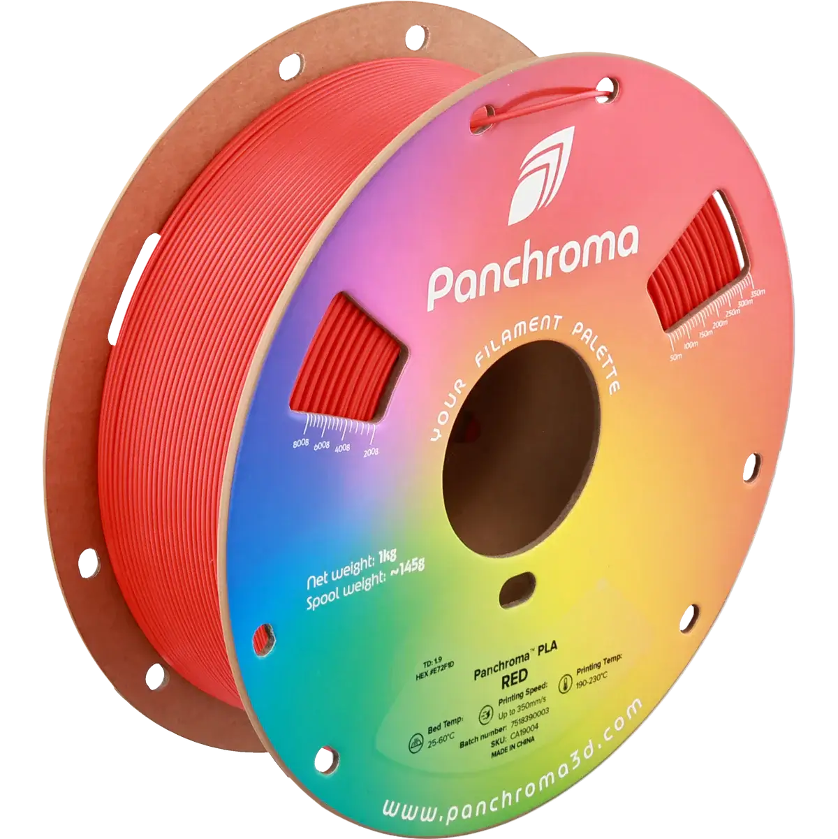 Polymaler Panchroma Basic PLA – Filament für den 3D-Druck in rot auf einer Spule abgebildet.