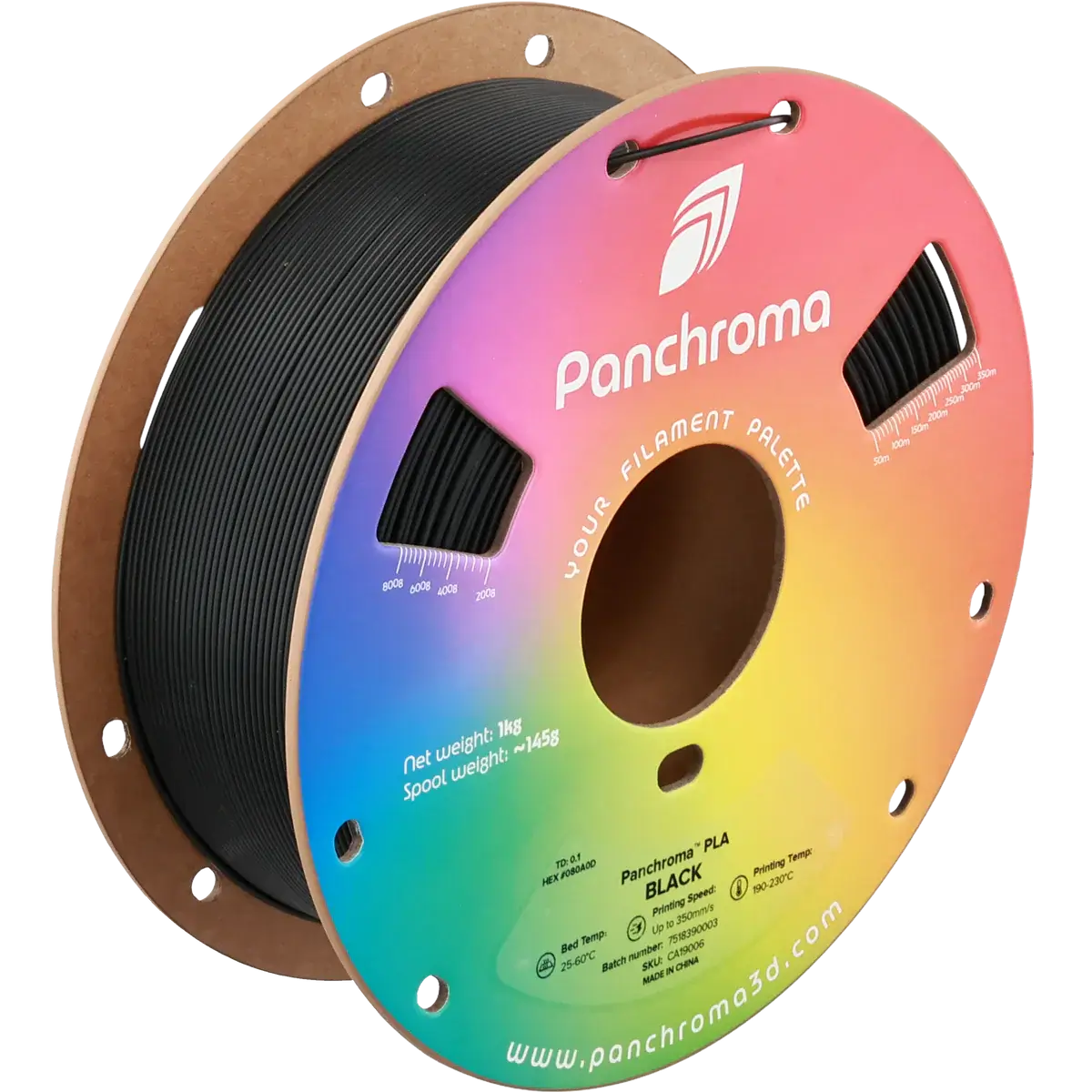 Polymaler Panchroma Basic PLA – Filament für den 3D-Druck auf einer Spule in Schwarz.