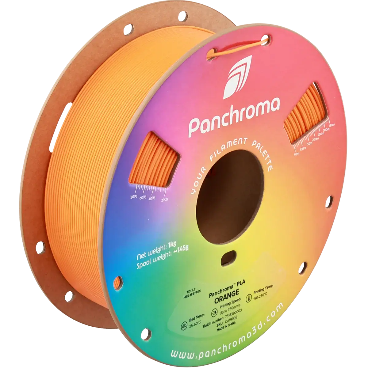 Polymaler Panchroma Basic PLA – Filament für den 3D-Druck in Orange auf einer Filament-Spule.