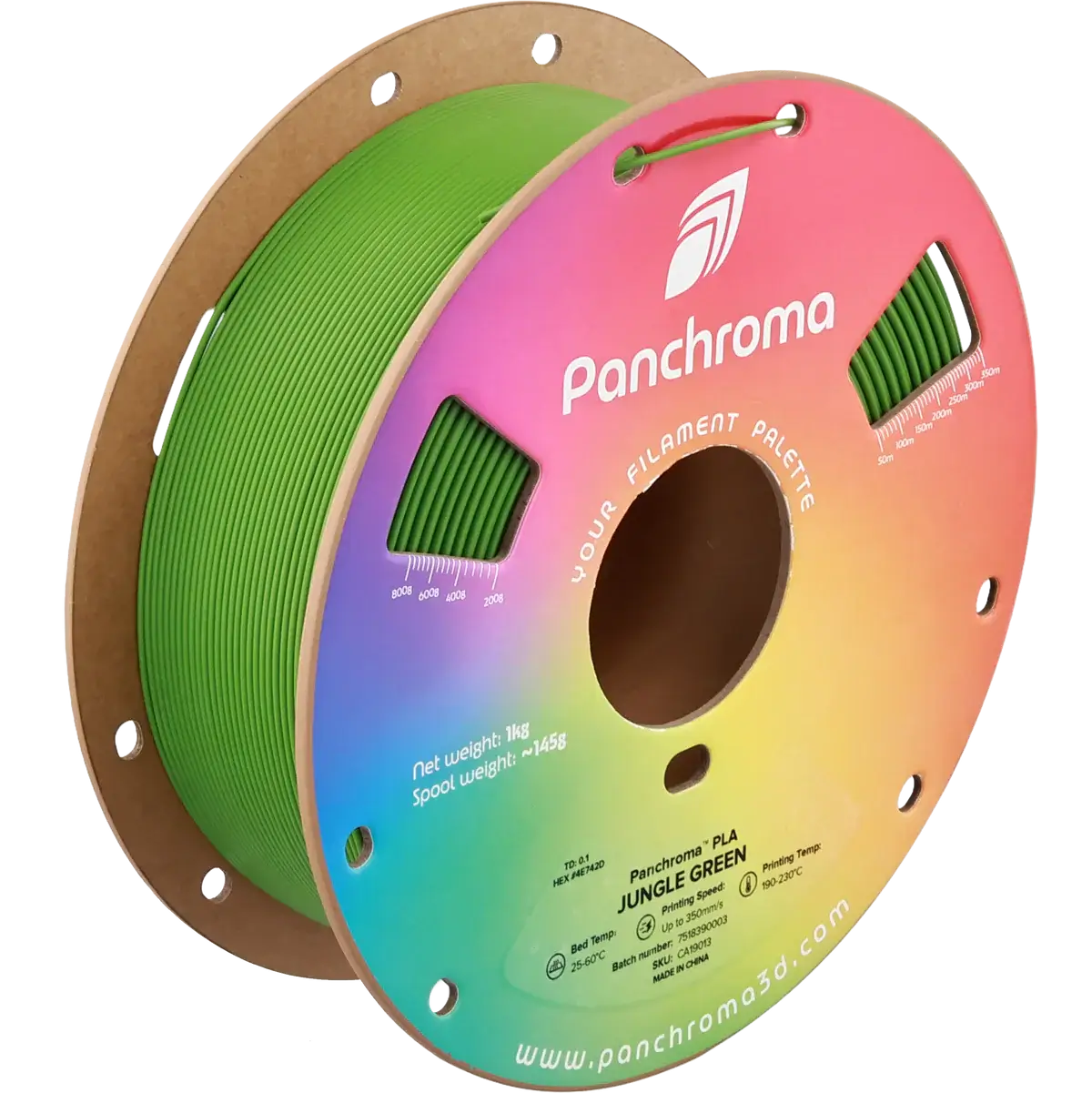 Polymaler Panchroma Basic PLA – Filament für den 3D-Druck in Jungle Green auf Filament-Spule.