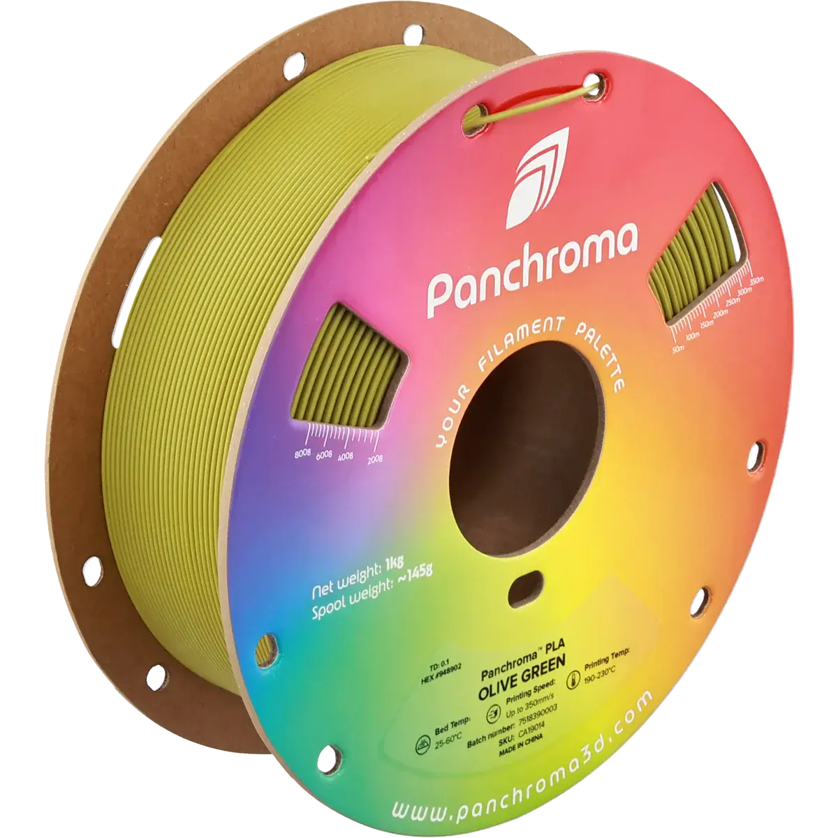 Polymaler Panchroma Basic PLA – Filament für den 3D-Druck auf einer Spule in Olivgrün.
