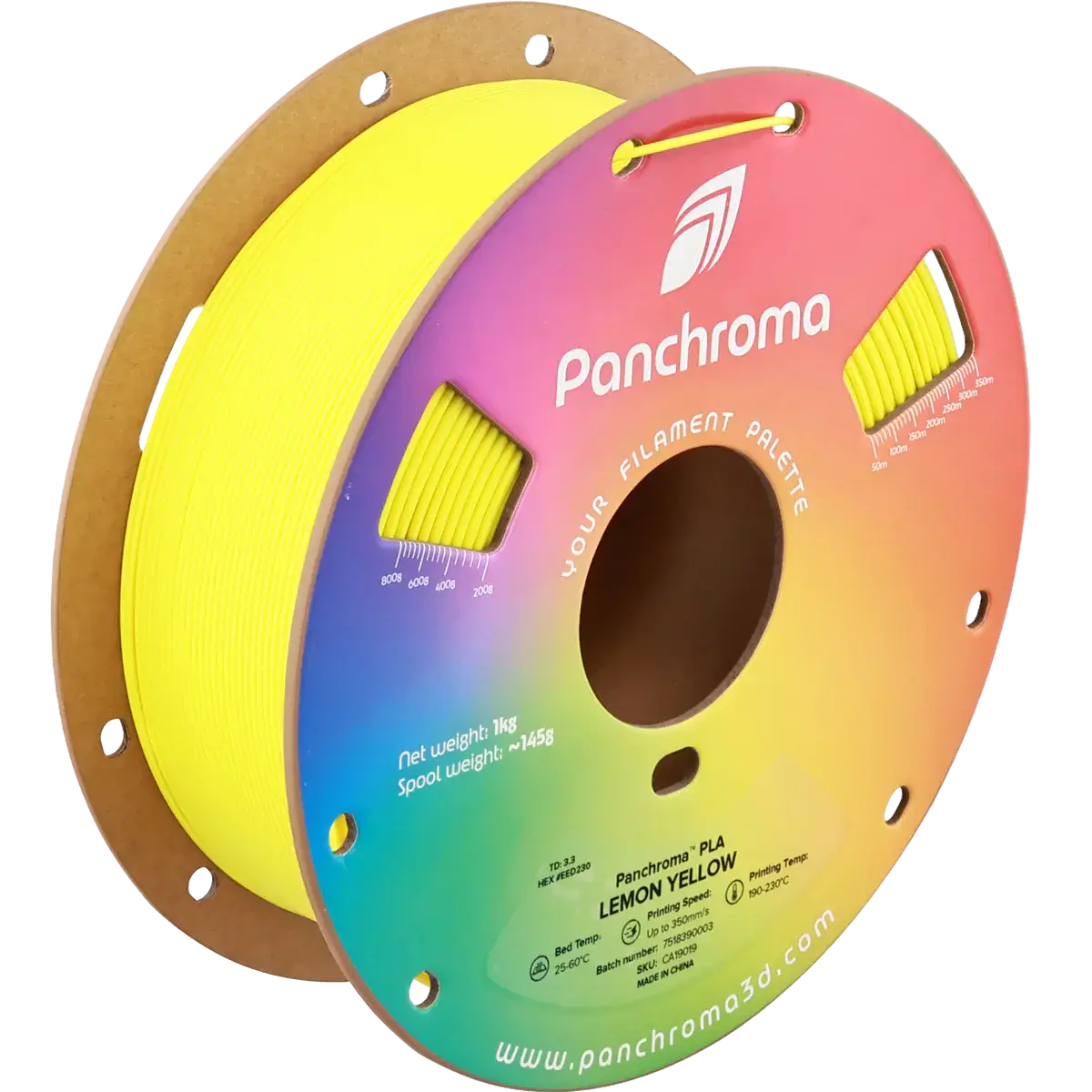 Polymaler Panchroma Basic PLA – Filament für den 3D-Druck in leuchtendem Gelb auf einer Spule.