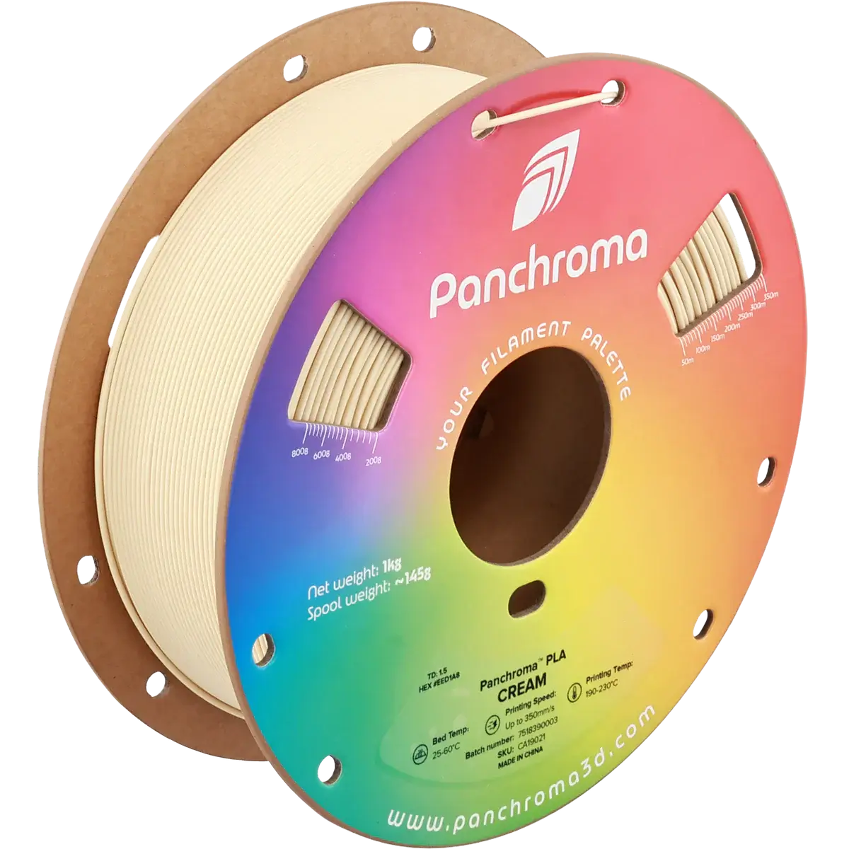 Polymaler Panchroma Basic PLA – Filament für den 3D-Druck, beige Filament auf Karussellspule.