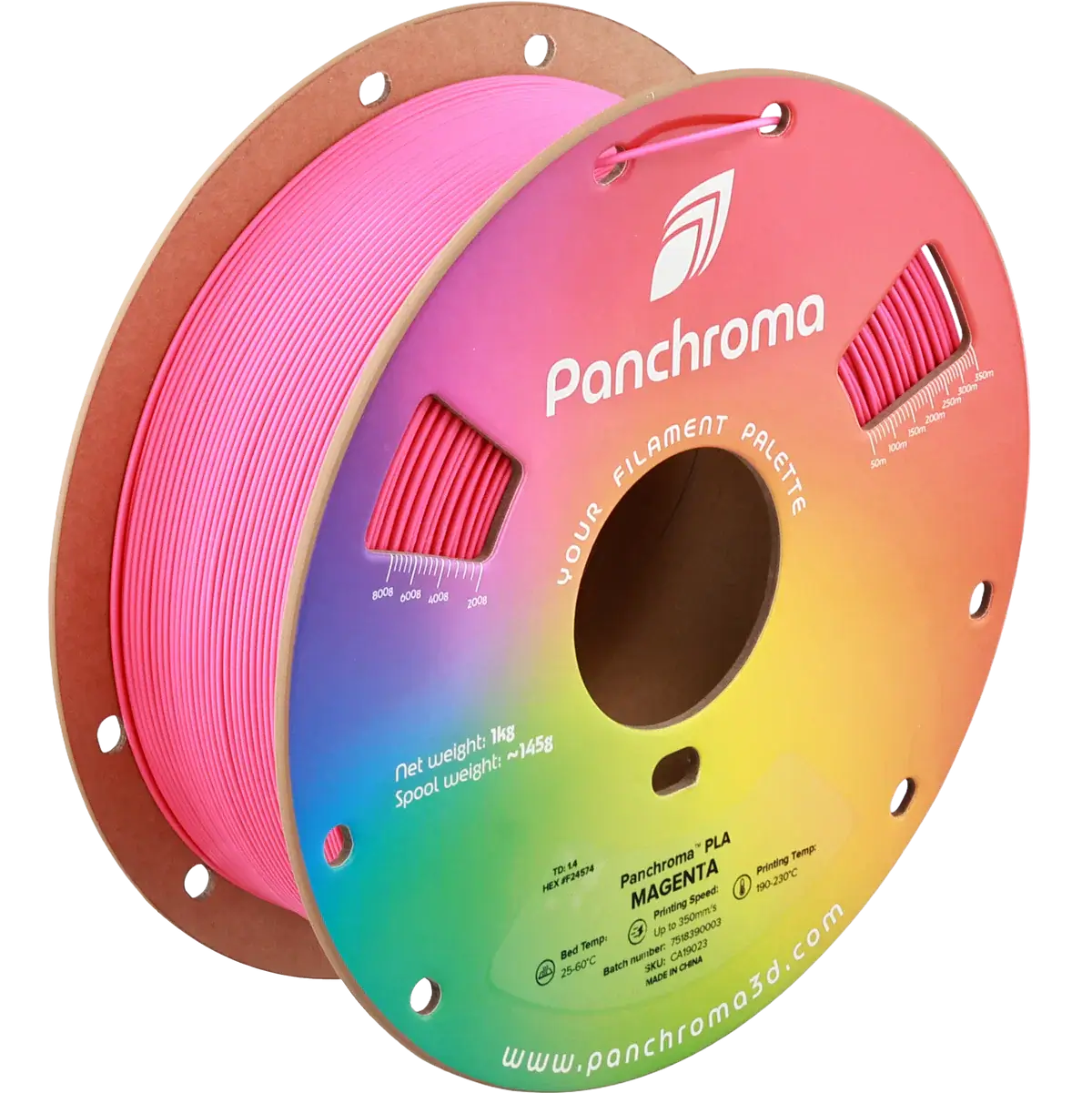 Polymaler Panchroma Basic PLA – Filament für den 3D-Druck in lebendigem Magenta auf einer Spule.