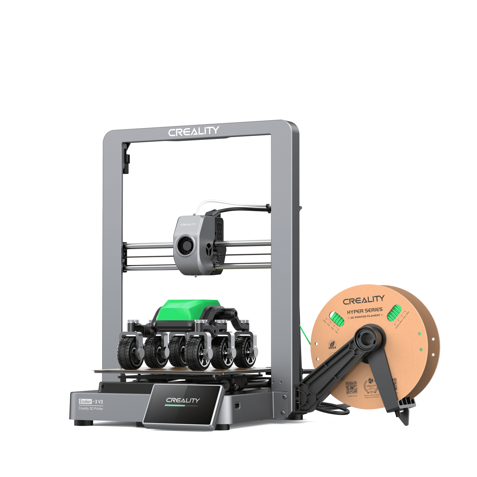Creality Ender-3 V3 – High-Speed FDM 3D-Drucker mit CoreXZ-Struktur und Druckobjekt.
